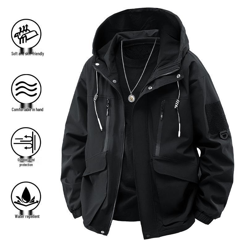 Cross2025 Trendy Men's Hooded Workwear Jacket - Spring/Autumn Mountain Style Windbreaker