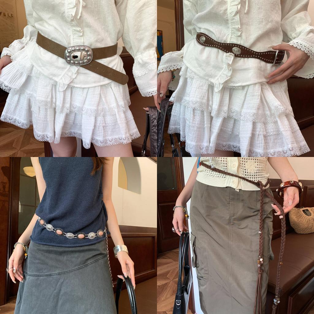 Bohemian Style Leather Belt For Women With Metal Studs And Embellishments For Casual Wear