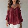 Women S Long Sleeve Blouse Ruffled Collar Loose Fit Solid Color Bohemian Style Casual Top