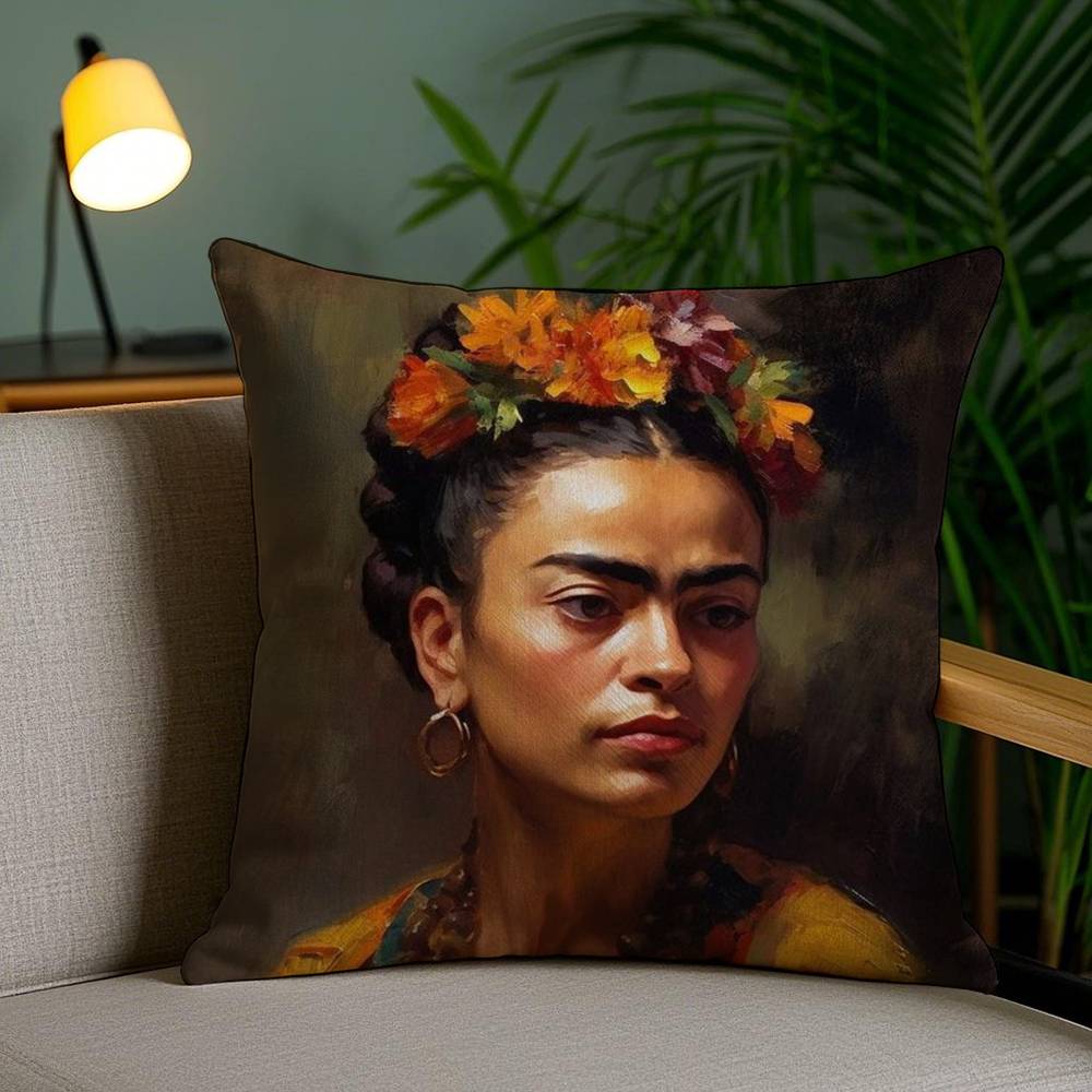 F-Fridas Painting Art Pillow Case Anti-Dustmite Pillowcase Invisible Zipper Silky Short Plush Sofa Cushion Cover