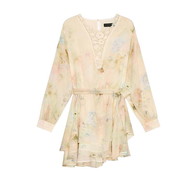 

Spring and Summer Women s Clothing Laminated Decoration round Neck Long Sleeves Color Contrast Patchwork Crochet Print Dress 3061250 Multicolor L