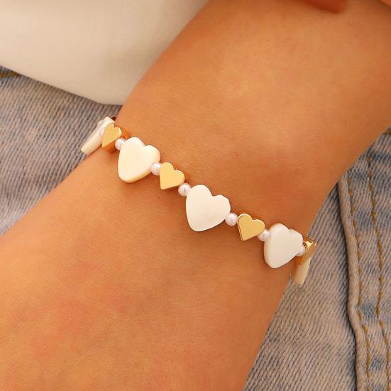 Women Necklace Bracelet Natural Shell Heart Design Adjustable Extension Chain Necklace Wristband Jewelry Gift
