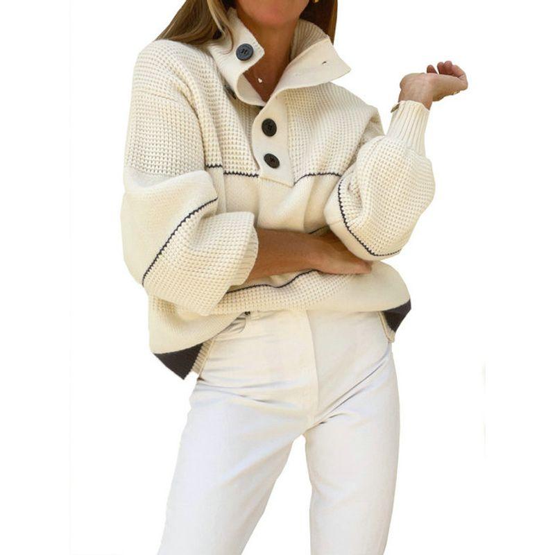 Holiday 2023 Autumn and Winter Personalized New Arrival Women's Clothing Personality Fashion Outerwear Loose Stripes Turtleneck Knitwear Sweater