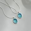 Aquamarine Oval Pendant Clavicle Chain Necklace for Women
