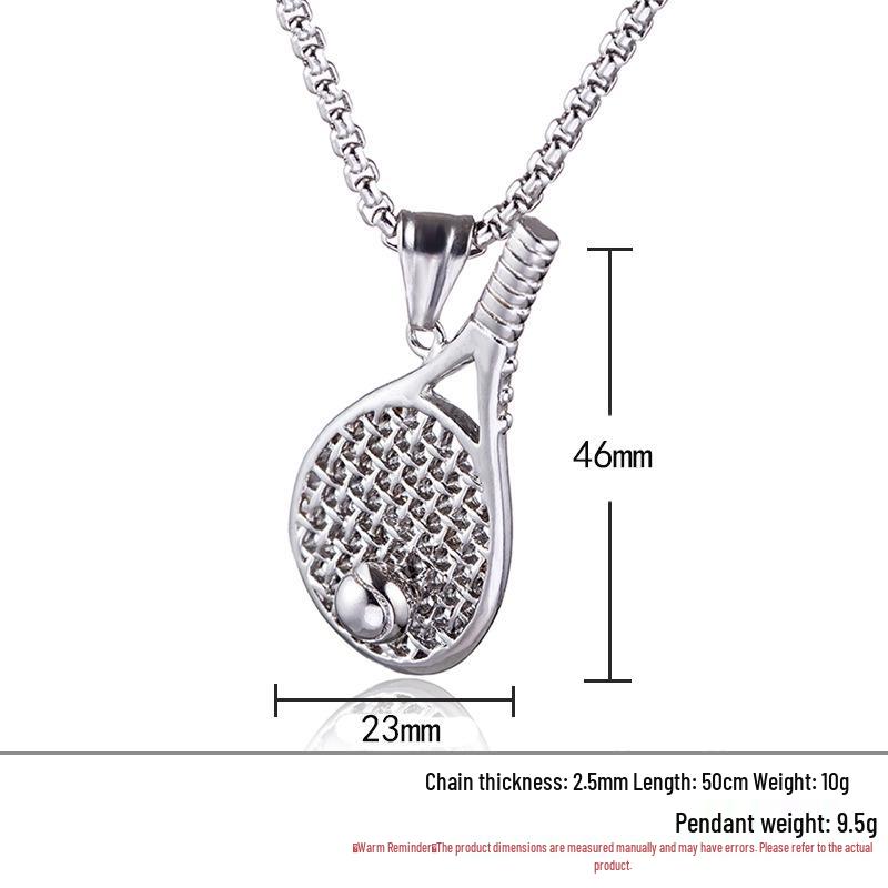 Stainless Steel Tennis Racket Pendant Necklace for Men - European/American Style