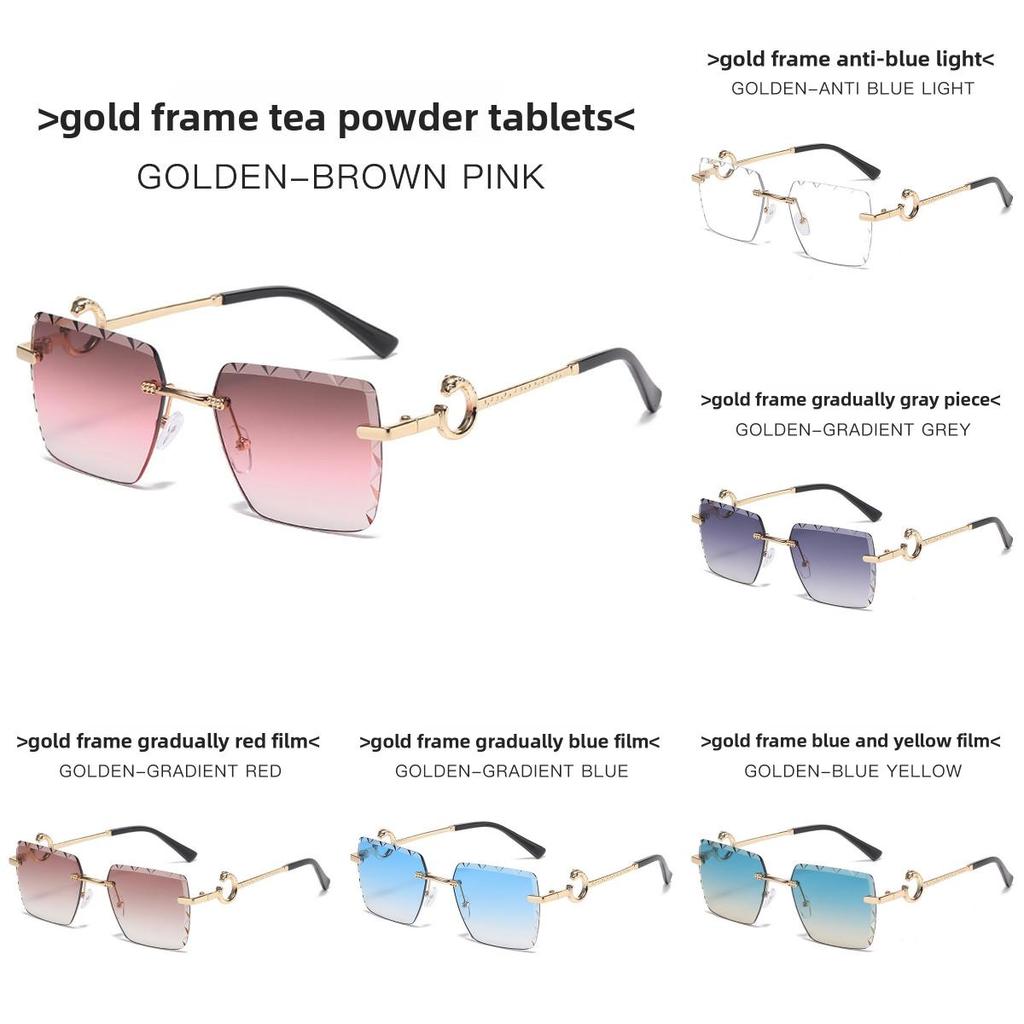 New Noframe Leopard Pattern Square Sunglasses With Pc Lenses For Outdoor Use
