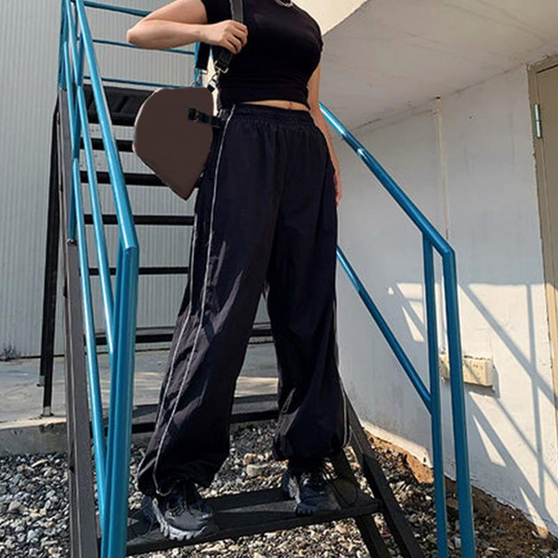 Rette bukser for kvinner Side Streak Jogger Low Rise joggebukse Baggy Harajuku-bukser med brede ben Uformelle Allsidige fallskjermbukser