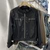 Leather Jacket Women's Autumn Clothing New Small Stand-up Collar Trendy Cool Foreign Style Niche Short Washed Locomotive Leather Jacket Trendy