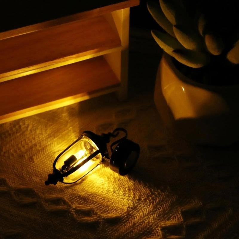 1/12 Miniature Dollhouses LED Wall Sconce Black Shade Wall Lamp for Dollhouses Scene Display Decorative Accessories