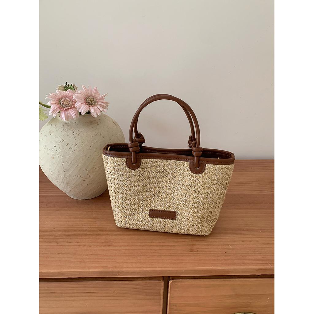 IELGY Summer Korean Version Straw Vegetable Basket Crossbody Simple Bucket Bag