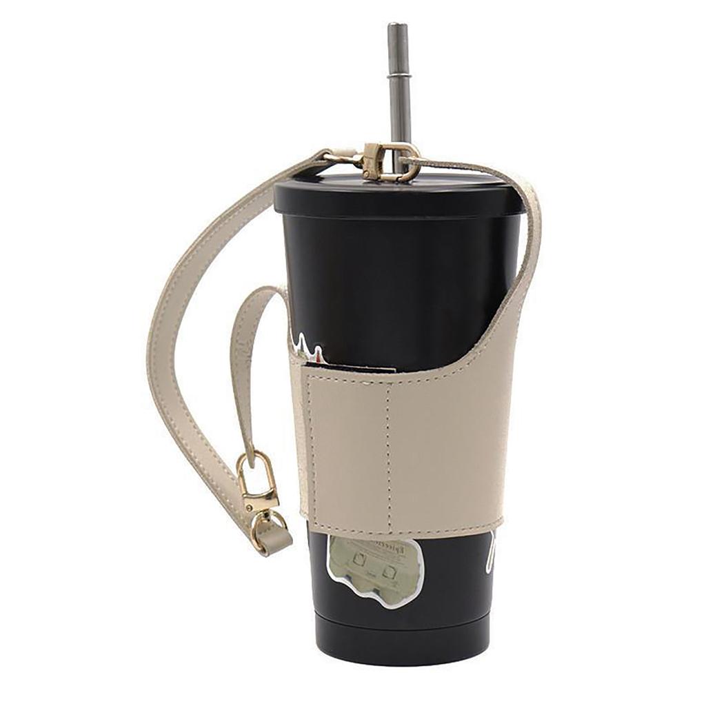 Leather Cup Cover Pouch Portable Water Bottle Sleeve Bag Leather Carrying Strap Insulating Cups Milk Tea Coffee Cups Accessories