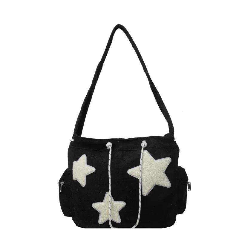 Star Appliques Velvet Personality Shoulder and Crossbody Bags Zipper Super Cool Autumn New Style Bags