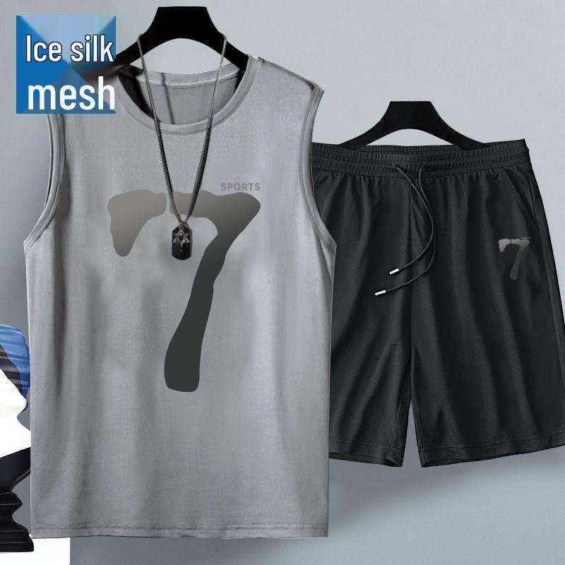 

Летний мужской повседневный сет из сетки без рукавов с широкими шортами до колена, в гонконгском стиле 5XL