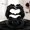Dark Home Aesthetic Accessories 3D Printed Heart Shape Skeleton Hand Ornament, Gothic Rose Skull Statue Decor for Decor, Unique Romantic Desktop