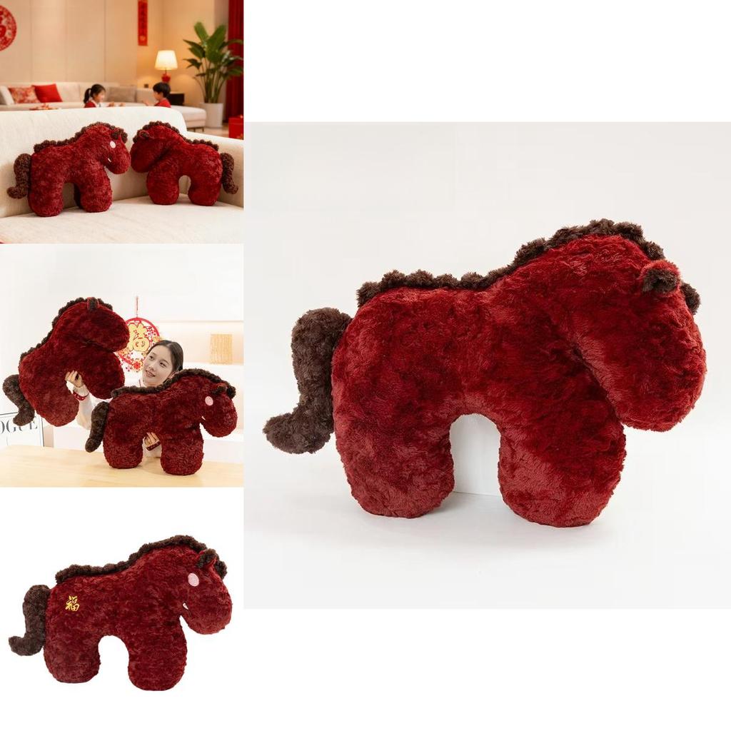 Chinese New Year Horse Plush Toy Sofa Cushion With Pp Cotton Filling For Living Room Decor