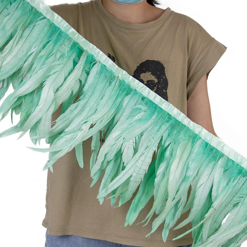 2Meters 25-30CM Rooster Tail Feather Tassel Trim for Wedding Party Dress Handicraft Accessory Cock Plumes Ribbon Chicken Feather