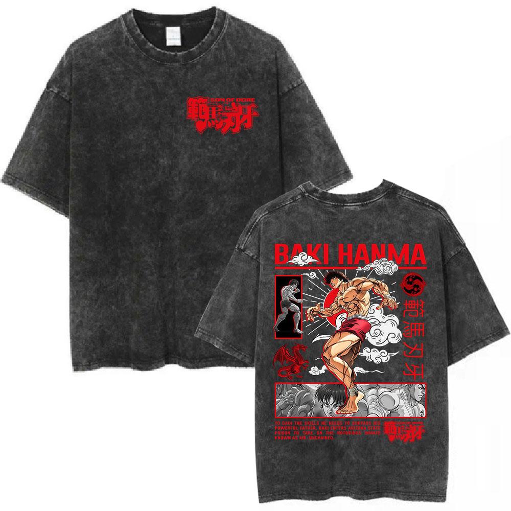 

Anime Baki The Grappler Washed Tshirt Hanma Yujiro Gym Short Sleeve Tshirts Men Oversized Cotton Casual Tee Shirts Streetwear S