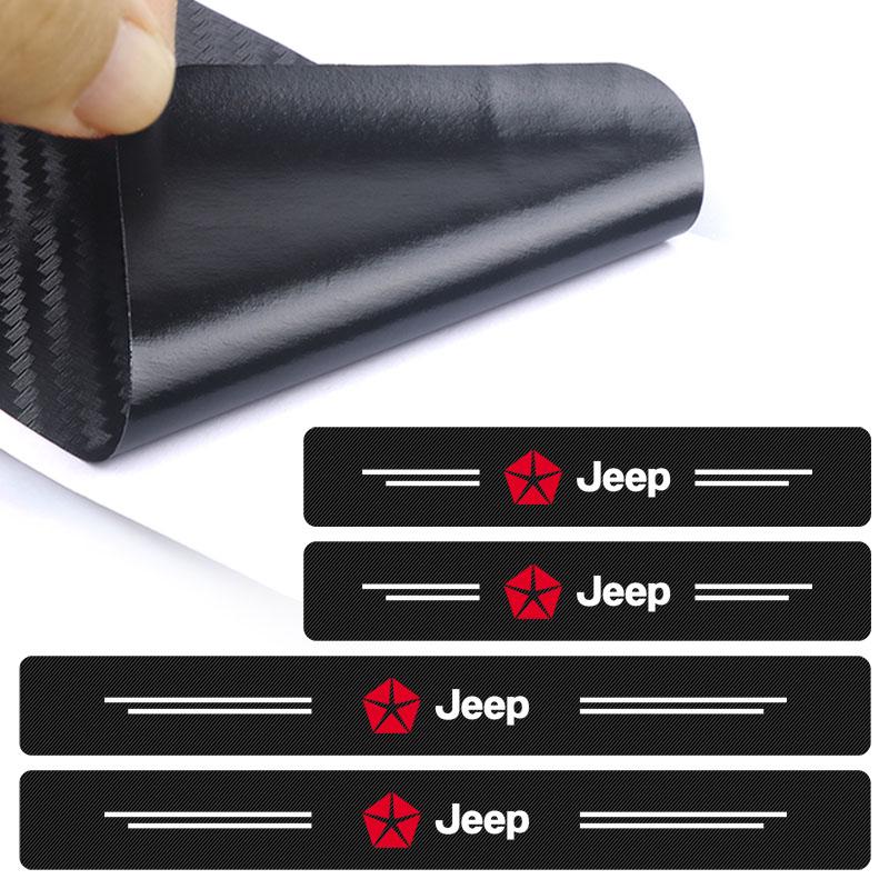 4Pcs Carbon Fiber Car Door Sill Protection Sticker Anti-scratch Refit Sticker for Jeep JK TJ Renegade Patriot Wrangler Cherokee Patriot Trail Liberty