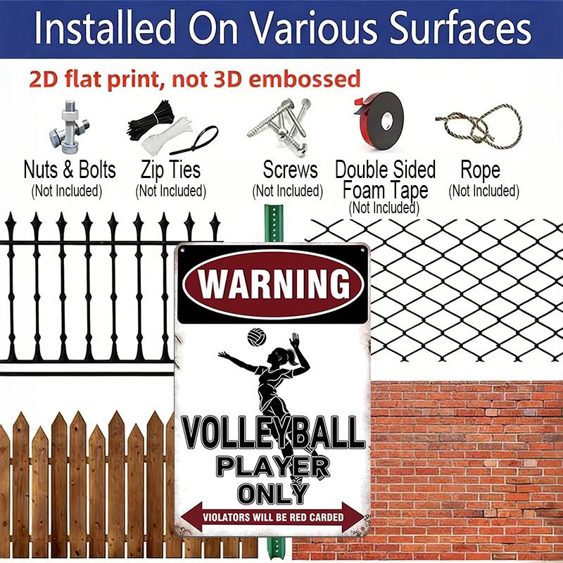 2D Flat 1pc "Warning Volleyball Player Only" Metal Sign 7.87x11.81inch - Aluminum Funny Sports Decor for Volleyball Fans, Home, Gym, Team Room
