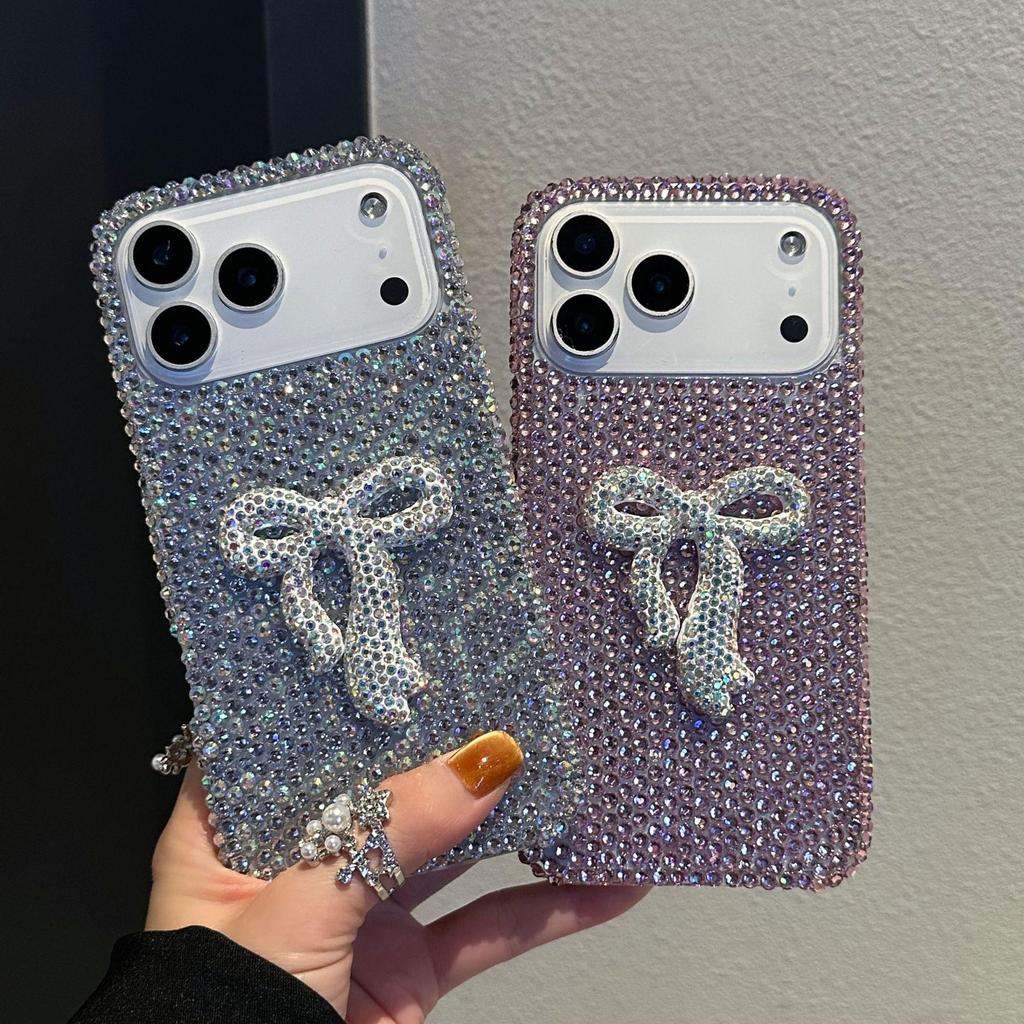Luxury Diamond Bowknot iPhone Case with Lanyard for iPhone 11/12/13/16/17 Promax