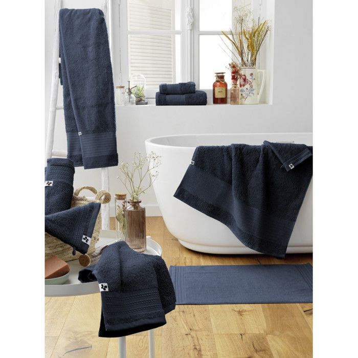 Serviette invité "Garance" 30 x 50 cm / 100% Coton Bio / 600 gr/m² l'Effet Papillon - Garance Minuit - Serviettes invité 30 x 50 cm