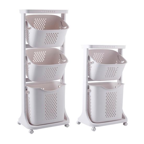Yousheng Multi-Tier Rolling Laundry Hamper Dirty Clothes Basket Cart with Removable Basket Top Shelf Wheeled Laundry Storage Cart for Bedroom Bathroom