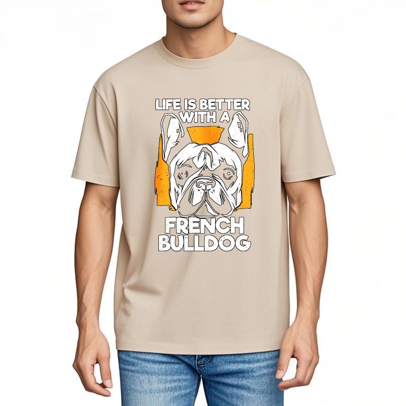 Black Summer For Him tshirt Life Is Better With A French Bulldog Short Sleeve Street Wear Round Neck Tops Brand Teeshirt