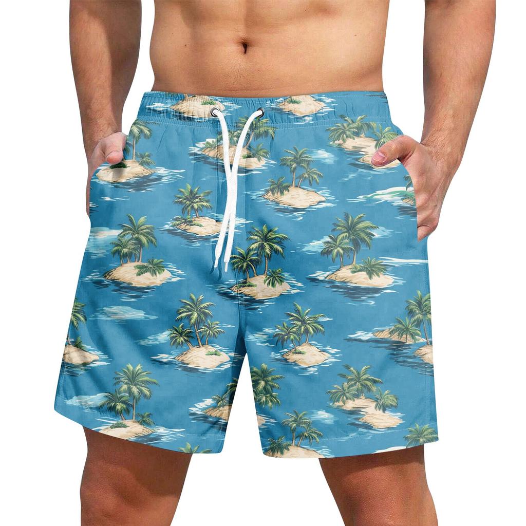 Men's Fashion Hawaiian Print Elastic-Waisted Casual Yoga Pants Beach Shorts