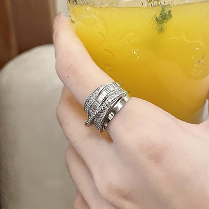 foxanry Inel cu zircon strălucitor pentru femei, fete, linii de personalitate vintage, încrucișate, petrecere, bijuterii, accesorii, cadouri