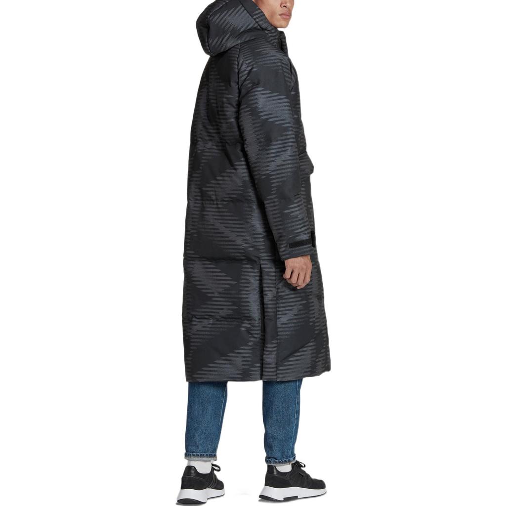 Adidas FW22 Full Print Embroidered Logo Zip Hooded Down Jacket Men Outerwear Black HF4062