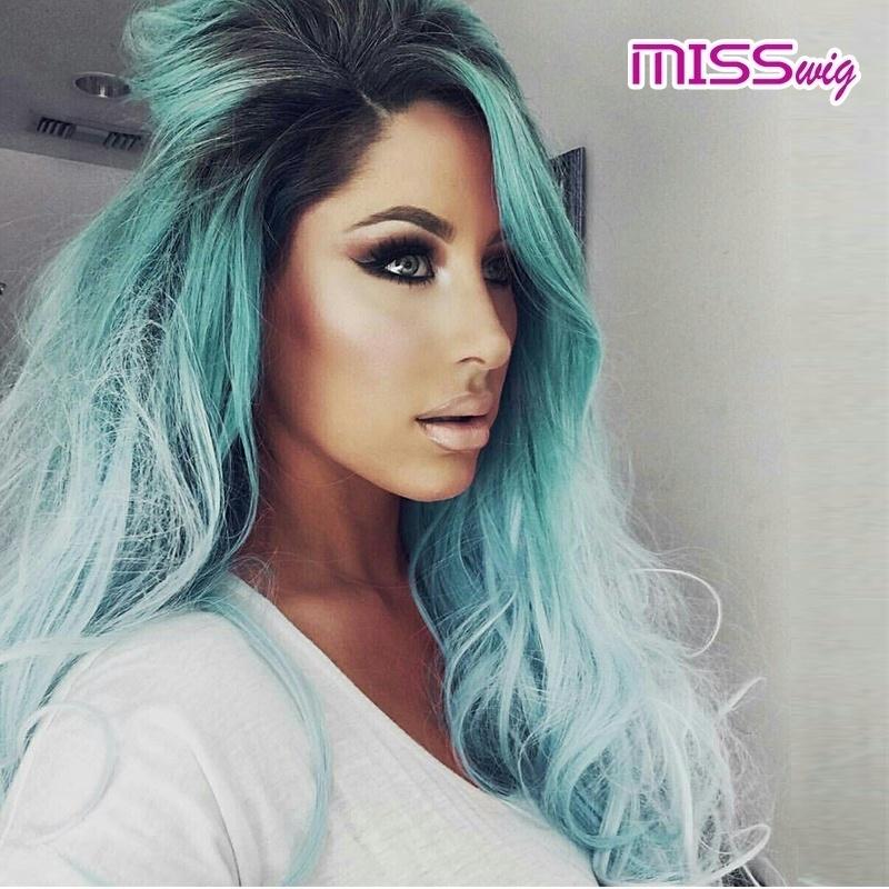

Мода женщина парик Длинные Curly парик Ombre Зеленый Косплей парики для красоты женщин