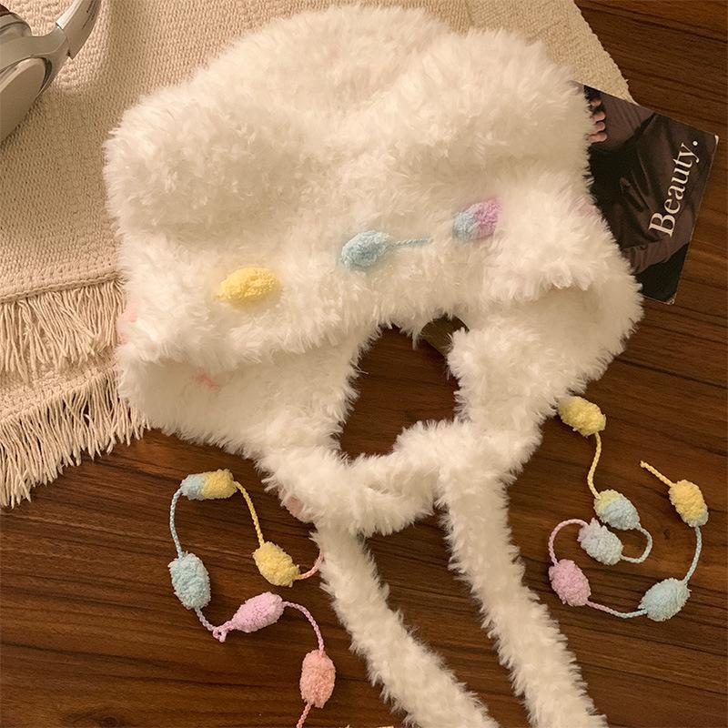 Bear Ears Plush Knitted Hat Female Winter Cute Face Small Warm Ear Protection Wool Hat Cold Lei Feng Hat