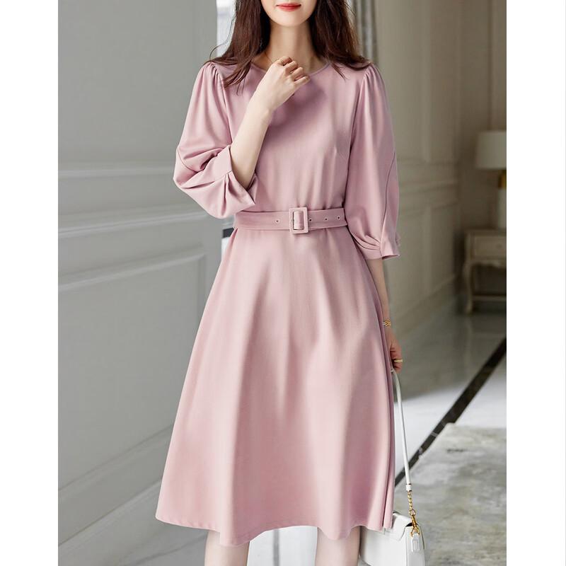 Demana Hepburn Style Round Neck Lantern Sleeve Mid-Length Dress