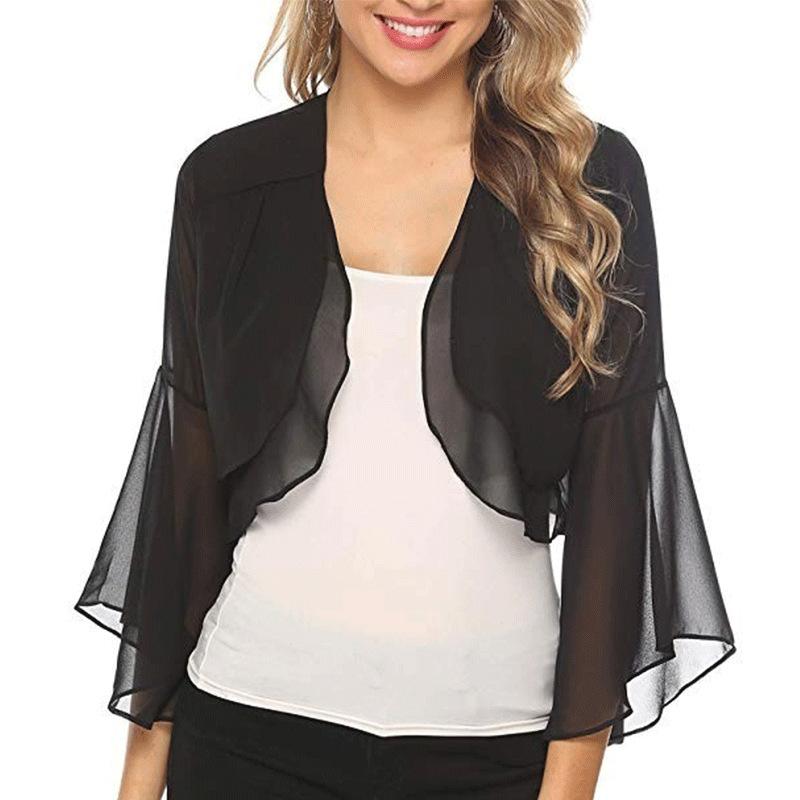 Cardigan da Donna a Maniche Lunghe Scollo a O Stile da Pendolare Coprispalle in Chiffon Monocolore Bolero Top Casual