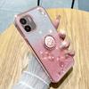 KADEM Kickstand Shell for Xiaomi Redmi A1 4G/A2 4G Glitter Gradient Rhinestone Flower Phone Cover TPU Electroplating Case