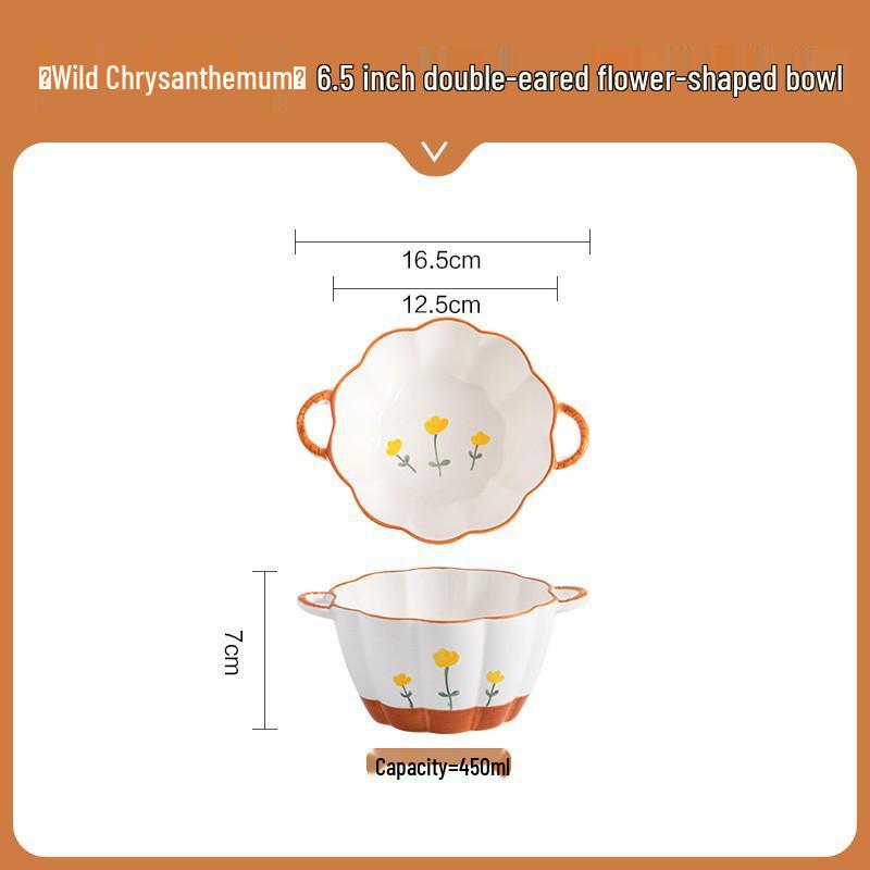 Charming Ceramic Double-Ear Berry Petal Bowl for Fruit, Salad, or Noodles - Anti-Scald Design.