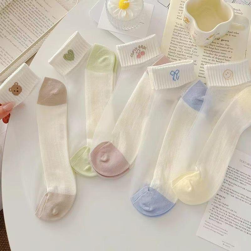 Summer Crystal Silk Women's Cartoon Sporty Short Socks - Breathable and Transparent