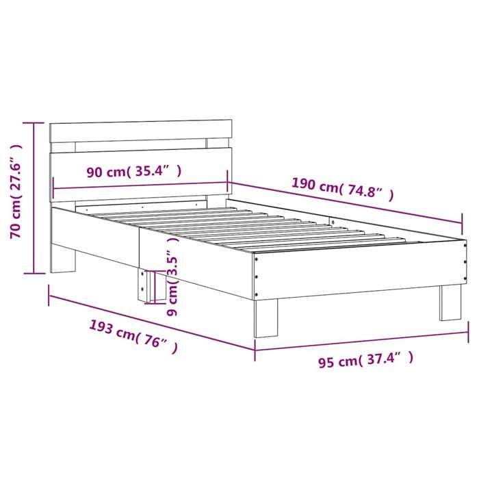 VidaXL Bed Frames Headboard and LED Lights, Single Bed with Slatted Base, Adult Bed, Bedroom Furniture, Modern, 838746