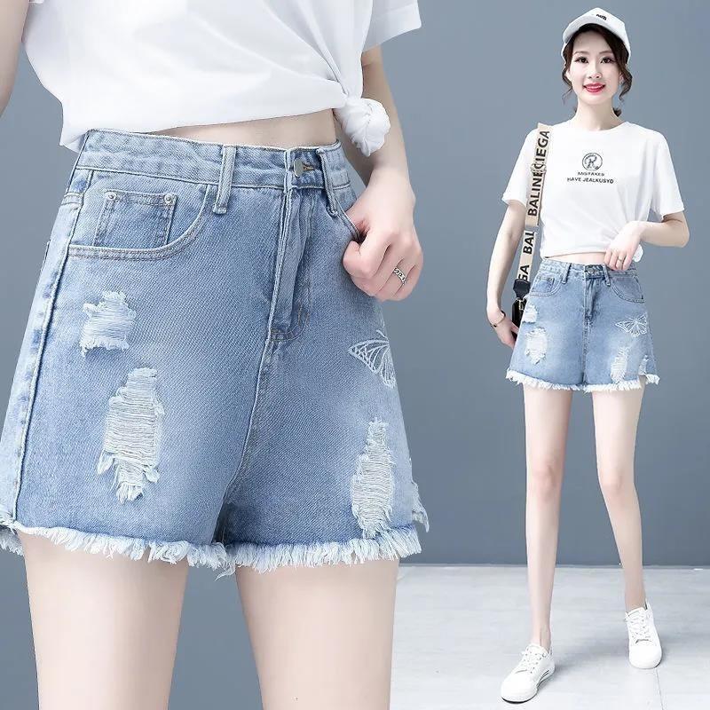 

High-waisted Jeans for Women In Summer New Ripped Loose Wide-leg Pants Chic Design Slim A-line Pants 2XL синий