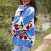 Cherry Jacquard Knit Sweater - Round Neck, Long Sleeve, European & American Style, Loose Fit, 2024 Fashion Trend
