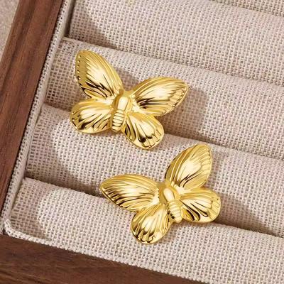 18K Gold Plated Stainless Steel Butterfly Bow Stud Earrings - Hypoallergenic Durable Elegant Jewelry for Parties & Daily Wear