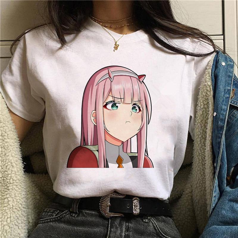 

Women Harajuku Zero Two Funny Graphic Print T-Shirt Aesthetic White Tops Y2K Comics Female T Shirt Tee Anime Style Tshirt S білий