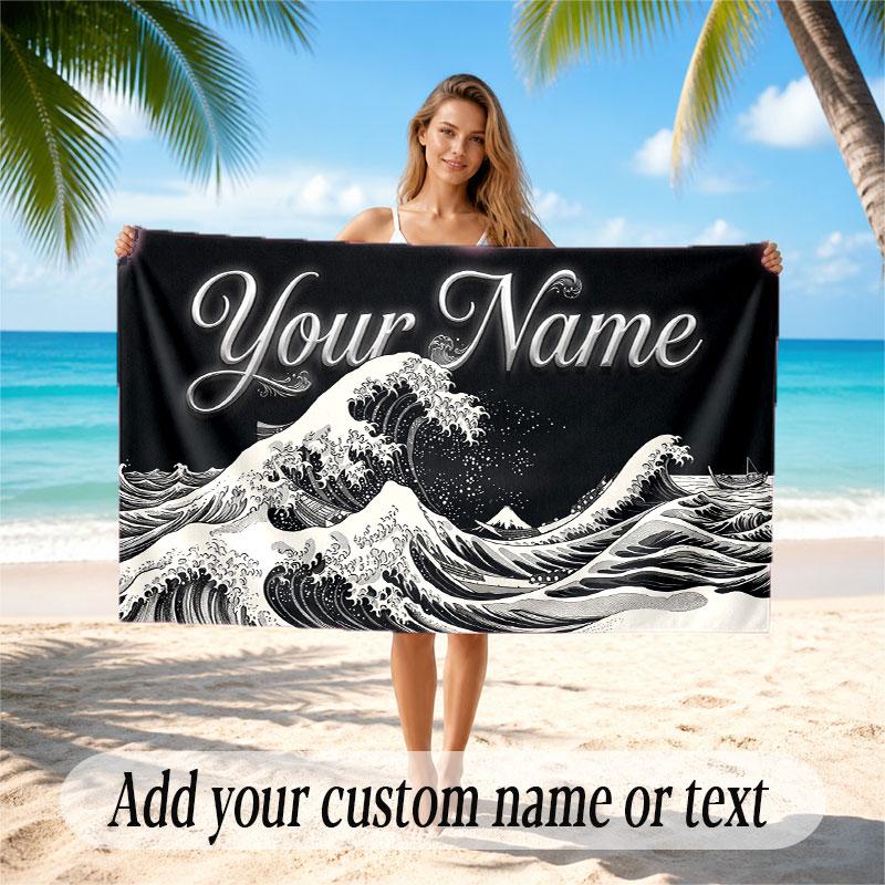 Octopus Sea Life Theme Soft Beach Towel Personalized Custom Name Text Towel Portable for Beach Pool Travel