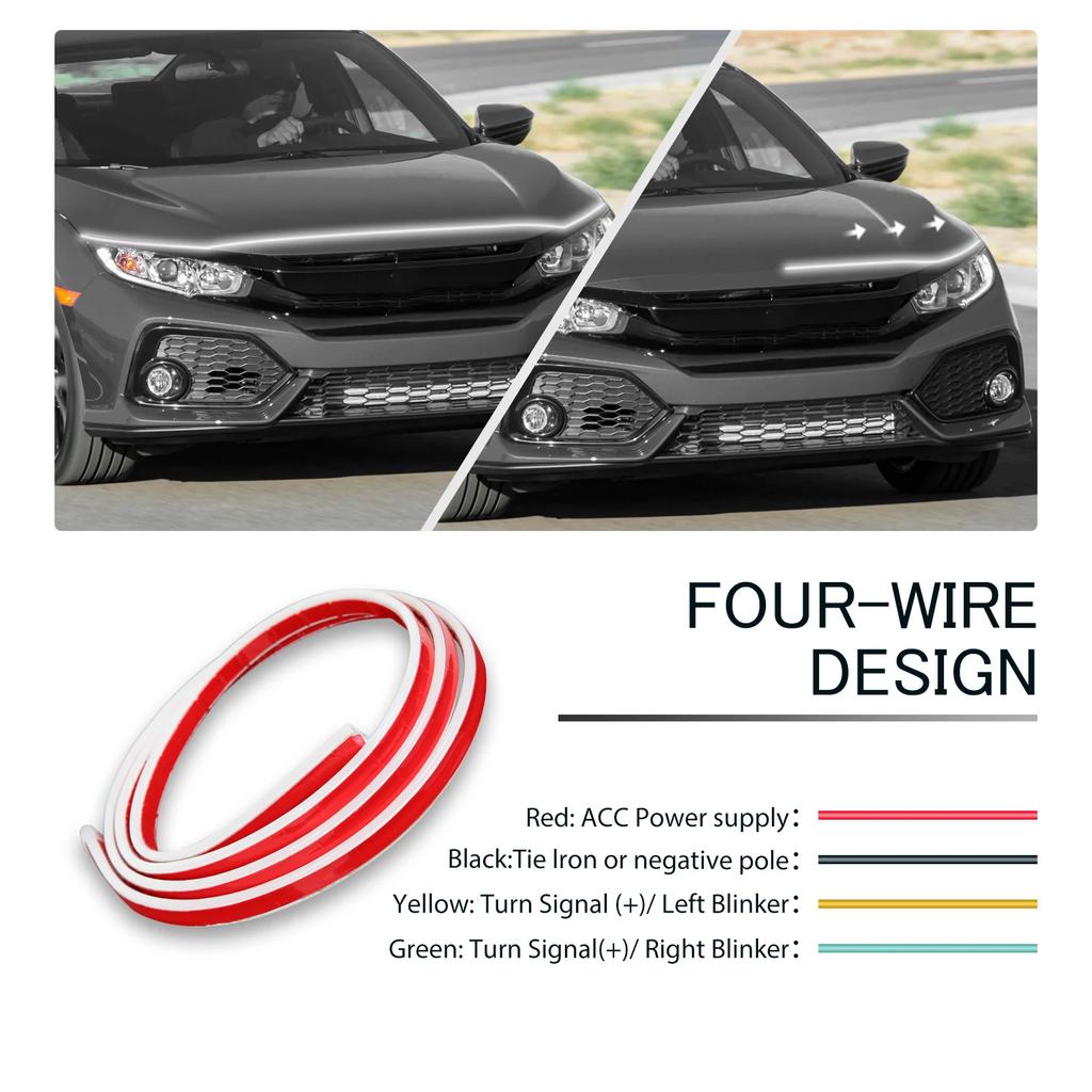 240cm LED Hood Light Strip Hood LED Light Strip With Amber Turn Signal Lights Waterproof Flexible White Dynamic Scan Start Up