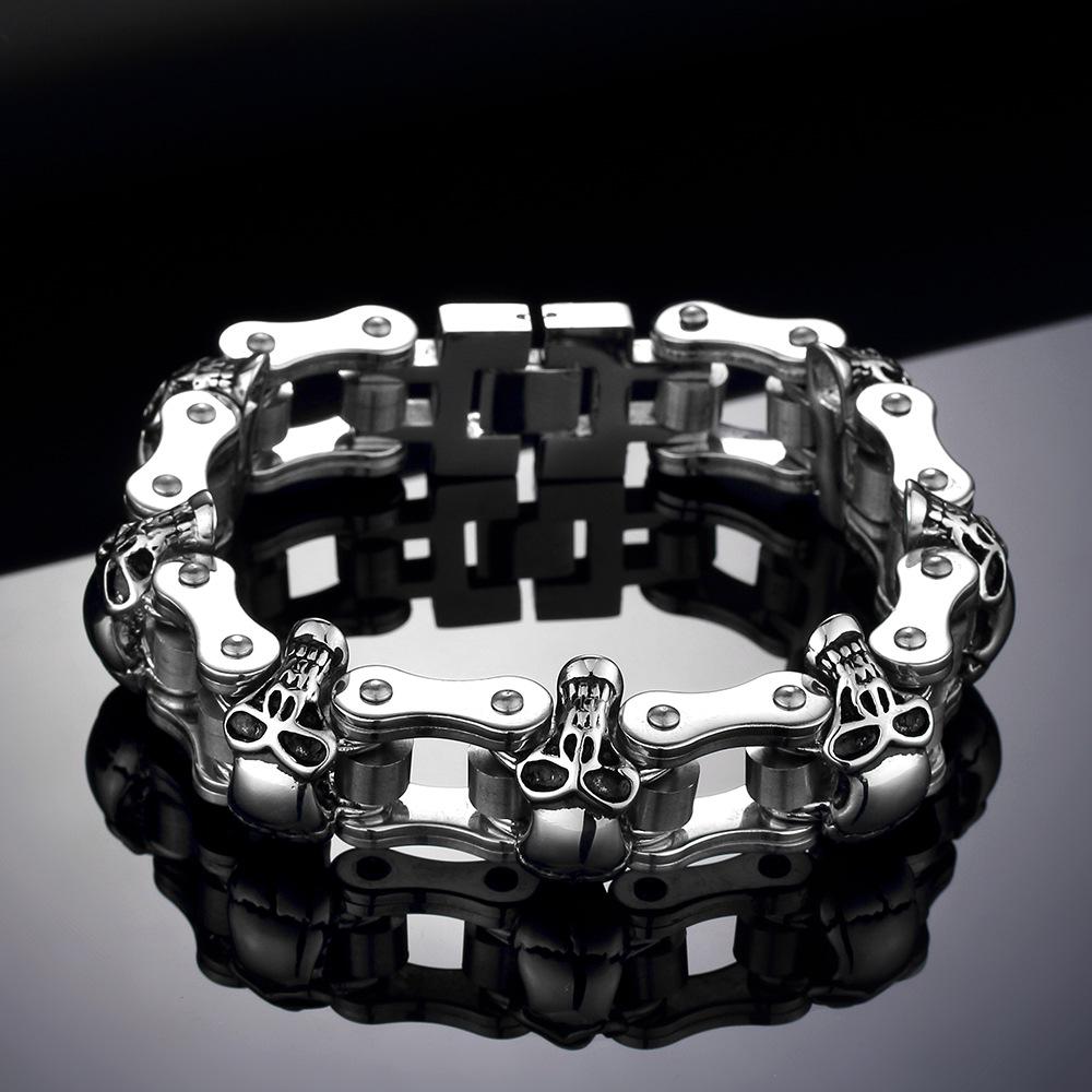Heavy 316L Stainless Steel Gold Black Color Skull Motorcycle Chain Bracelet Men's Jewelry