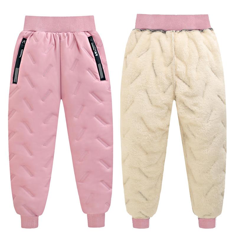 Children's Winter Thickened Trousers Warm Medium-Large Child Solid Color Casual Pants