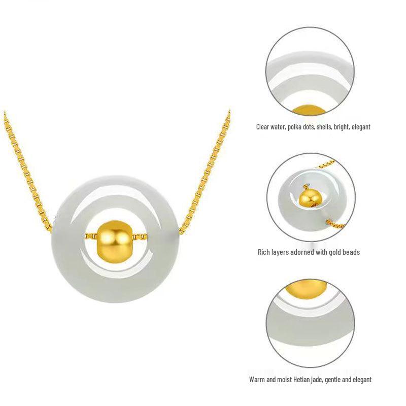 3D 999 Pure Gold & Hetian Jade Luck Beads Women's Necklace Pendant Gift
