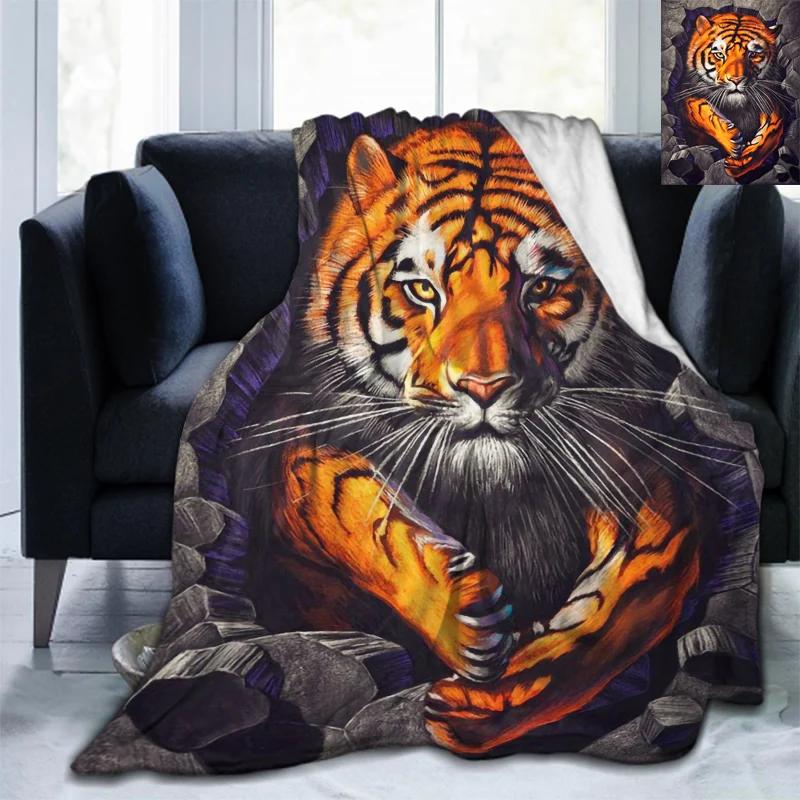 3D Tiger Throw Blanket Super Soft for Spring Line Art Flannel Blanket for Bed Sofa Couch Blanket King Full Size Autumn Modern