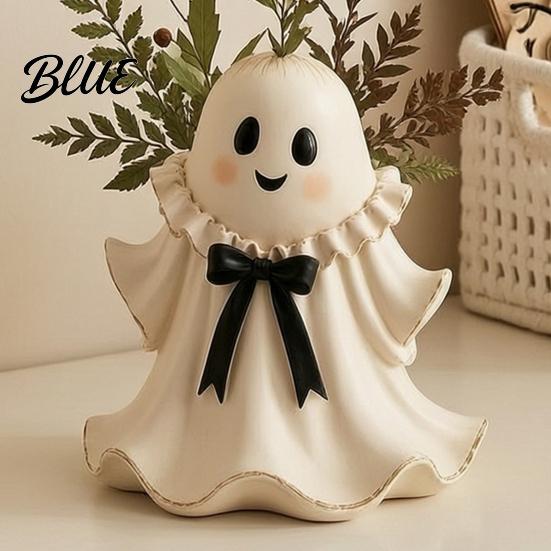 Ghost Figurine for Fireplace Halloween Resin with Wicker Basket Cute Tabletop Unique Gift Ideas Decor Holiday Ornament Organizer Entryway