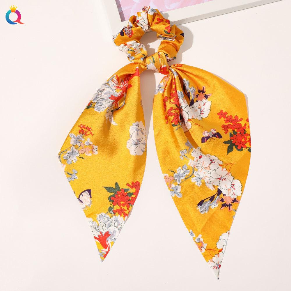 New Floral Print Scrunchies Chiffon Bow Elastic Hair Bands Women Hair Ties Rubber Bands Ponytail Scarf Fashion Hair Accessories